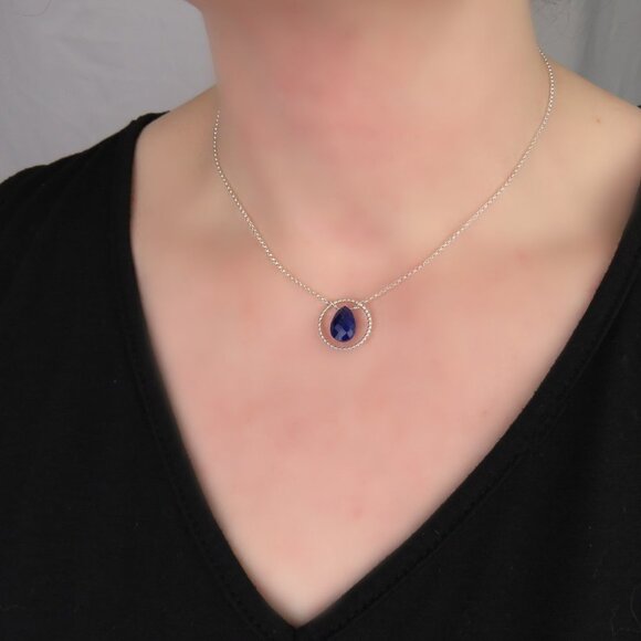Lapis Lazuli Silver Beaded Circlet Necklace - Short Pendant Necklace - Picture 6 of 6